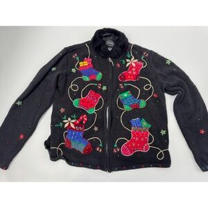 Designers Studio Originals Women's S Christmas Sweater Jacket Black Vintage